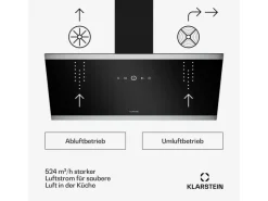 Hot FlashLine Dunstabzugshaube 90cm A++ 524m³/h 3 Stufen Touch LED Abluft/Umluft 100W Schwarz Dunstabzugshauben-Filter