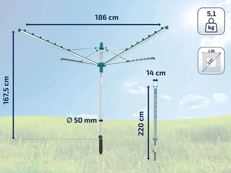 Hot Wäschespinne Linomatic V 40m Leine Wäscheständer höhenverstellbar Wäschetrockner