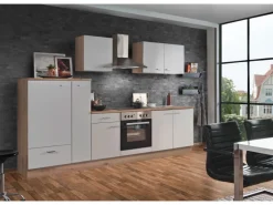 Best Menke Küchenzeile Artisan Classic 300 cm Weiß Artisan-Eiche Nachbildung Kühlschränke