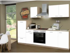 Winkelküchen<Menke Küchenzeile Classic 270 cm Melamin-Sonoma Eiche Nachbildung Weiß