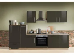 Best Menke Küchenzeile Premium 310 cm Lava Hochglanz-Sonoma Eiche Nachbildung Lava-Anthrazit