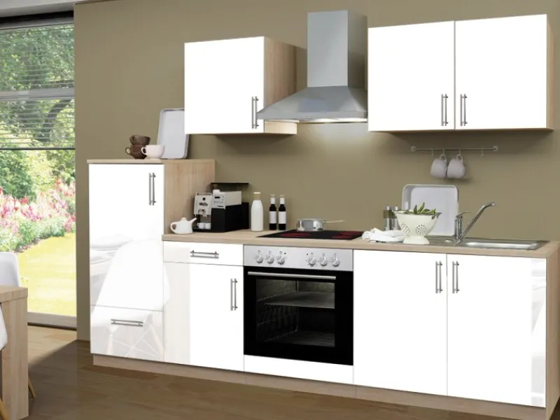 Best Menke Küchenzeile Premium 270 cm Hochglanz-Sonoma Eiche Nachbildung Herde|Kühlschränke