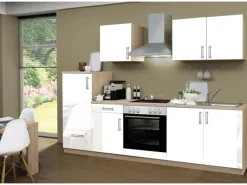 Best Menke Küchenzeile Premium 270 cm Hochglanz-Sonoma Eiche Nachbildung Herde|Kühlschränke