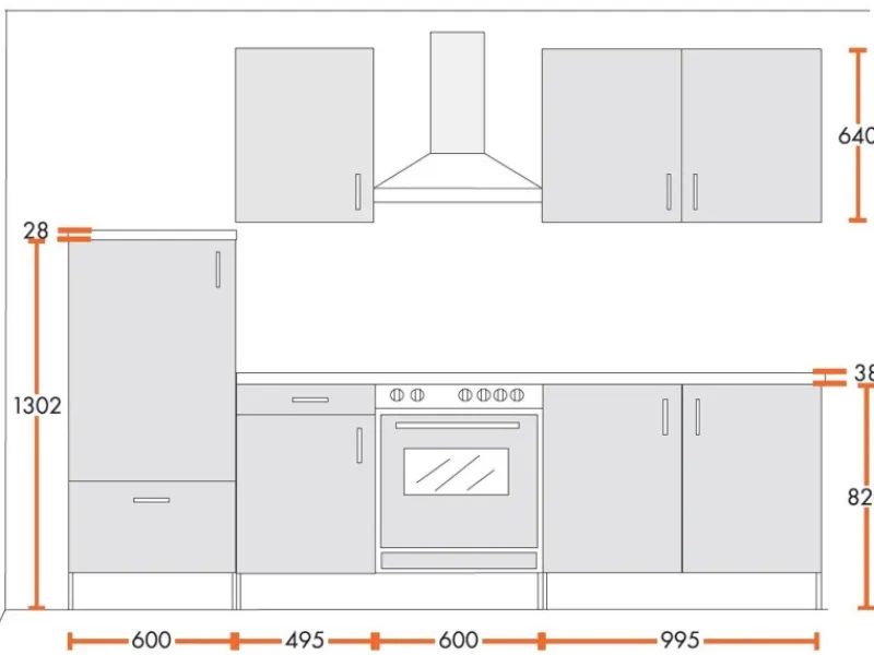 Best Menke Küchenzeile Premium 270 cm Hochglanz-Sonoma Eiche Nachbildung Herde|Kühlschränke
