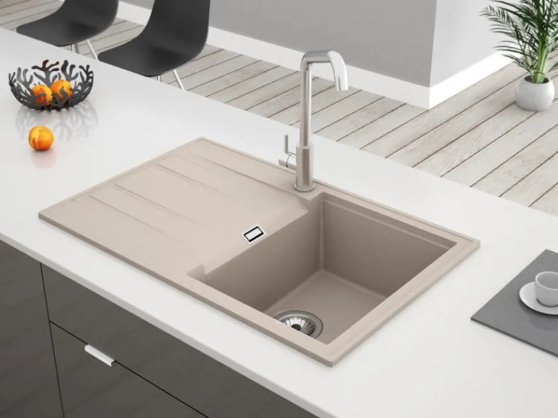 Best Miló Einbauspüle Granitverbundstoff Piatto 78 Sandbeige Granitspülen|Einbauküchen
