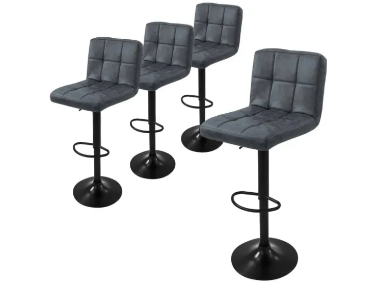 ML-Design Kücheninseln<Barhocker 4Er Set aus Kunstleder Anthrazit mit Rückenlehne Fußstütze Anthrazit-Schwarz