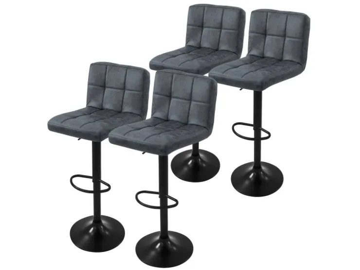 ML-Design Kücheninseln<Barhocker 4Er Set aus Kunstleder Anthrazit mit Rückenlehne Fußstütze Anthrazit-Schwarz