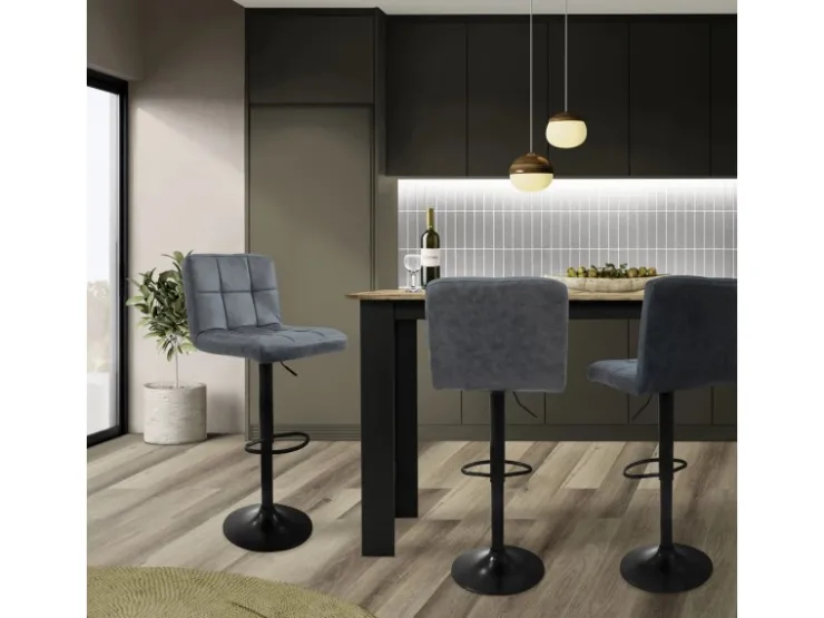 ML-Design Kücheninseln<Barhocker 4Er Set aus Kunstleder Anthrazit mit Rückenlehne Fußstütze Anthrazit-Schwarz