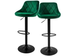 New Barhocker 2Er Set aus Samt Grün Gepolsterter mit Rückenlehne Fußstütze Kücheninseln