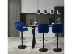 Hot Barhocker 4Er Set aus Samt Blau Gepolsterter Drehbar Hocker Kücheninseln