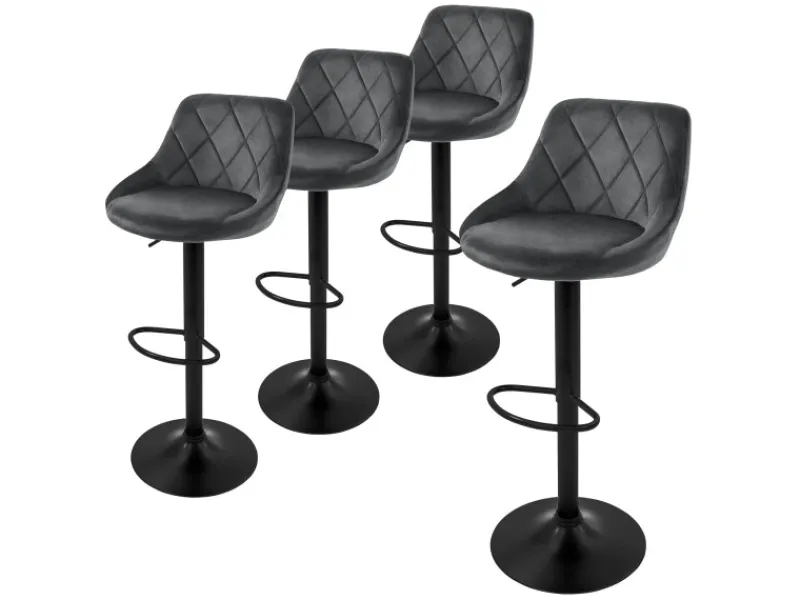 Sale Barhocker 4Er Set aus Samt Grau mit Rückenlehne Drehbar Kücheninseln