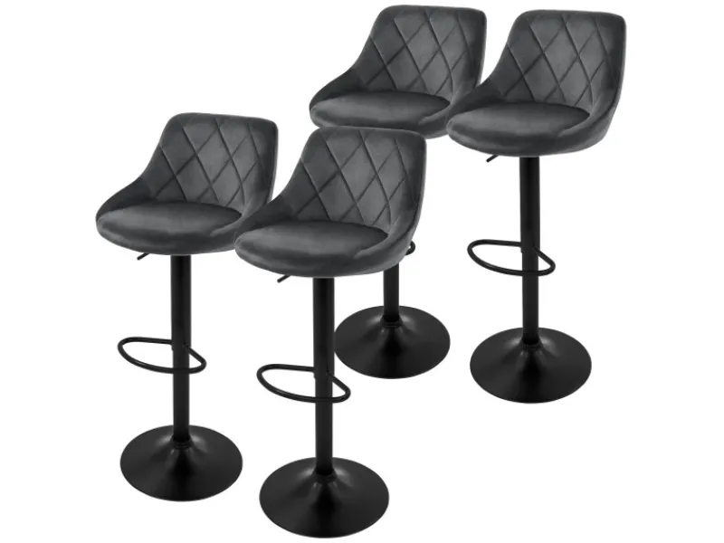 Sale Barhocker 4Er Set aus Samt Grau mit Rückenlehne Drehbar Kücheninseln