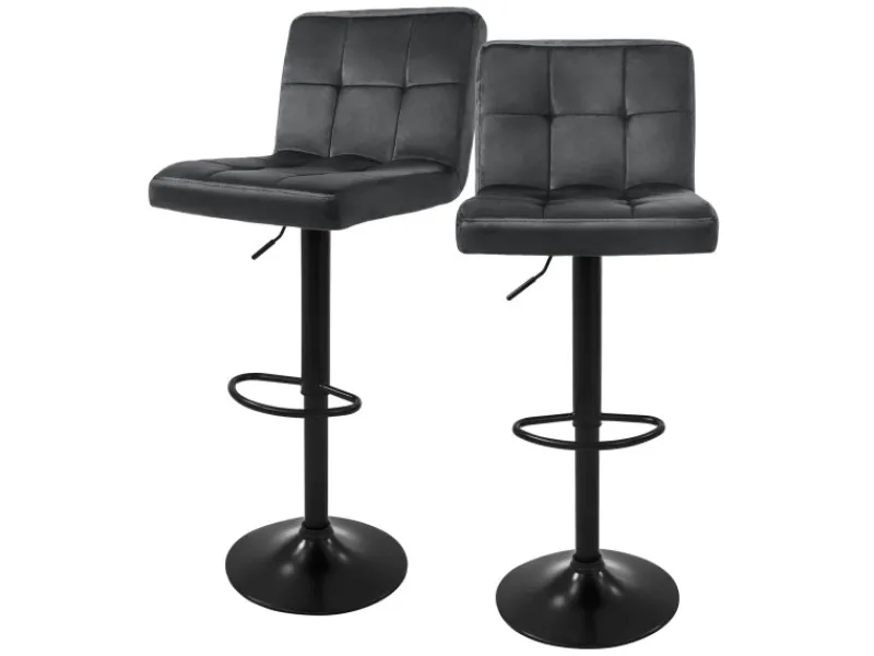 Discount Barhocker 2Er Set aus Samt Grau Gepolsterter Barstuhl mit Rückenlehne Kücheninseln