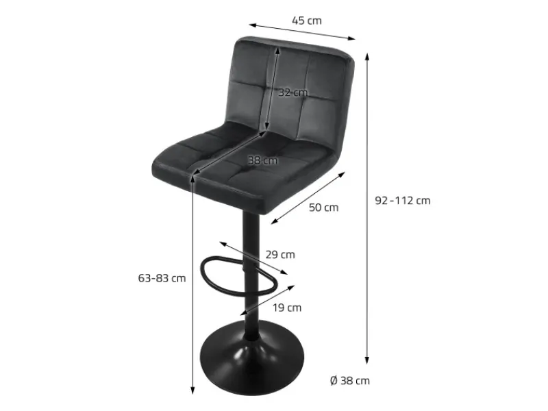 Discount Barhocker 2Er Set aus Samt Grau Gepolsterter Barstuhl mit Rückenlehne Kücheninseln