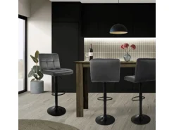 Discount Barhocker 2Er Set aus Samt Grau Gepolsterter Barstuhl mit Rückenlehne Kücheninseln