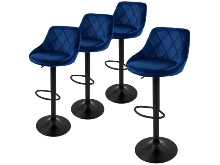 ML-Design Kücheninseln<Barhocker 4Er Set aus Samt Blau Gepolsterter Drehbar Blau-Schwarz