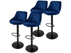 ML-Design Kücheninseln<Barhocker 4Er Set aus Samt Blau Gepolsterter Drehbar Blau-Schwarz