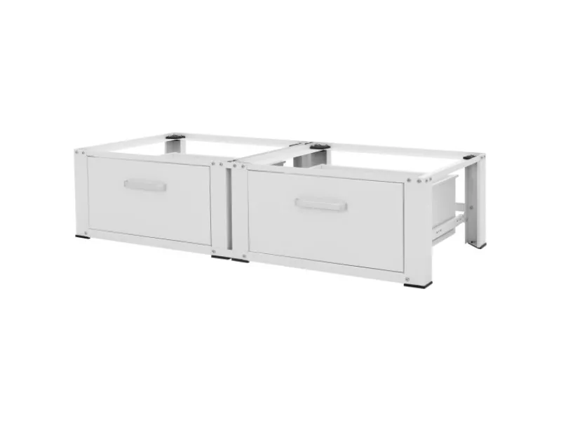 Clearance Doppel Waschmaschinen Untergestell 2 Schubladen Weiß 128x53,5x31,5 cm Waschmaschinen
