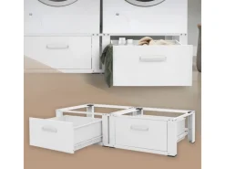 Clearance Doppel Waschmaschinen Untergestell 2 Schubladen Weiß 128x53,5x31,5 cm Waschmaschinen