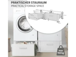 Clearance Doppel Waschmaschinen Untergestell 2 Schubladen Weiß 128x53,5x31,5 cm Waschmaschinen
