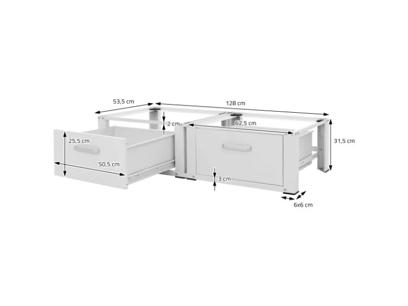 Clearance Doppel Waschmaschinen Untergestell 2 Schubladen Weiß 128x53,5x31,5 cm Waschmaschinen