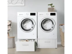 Clearance Doppel Waschmaschinen Untergestell 2 Schubladen Weiß 128x53,5x31,5 cm Waschmaschinen