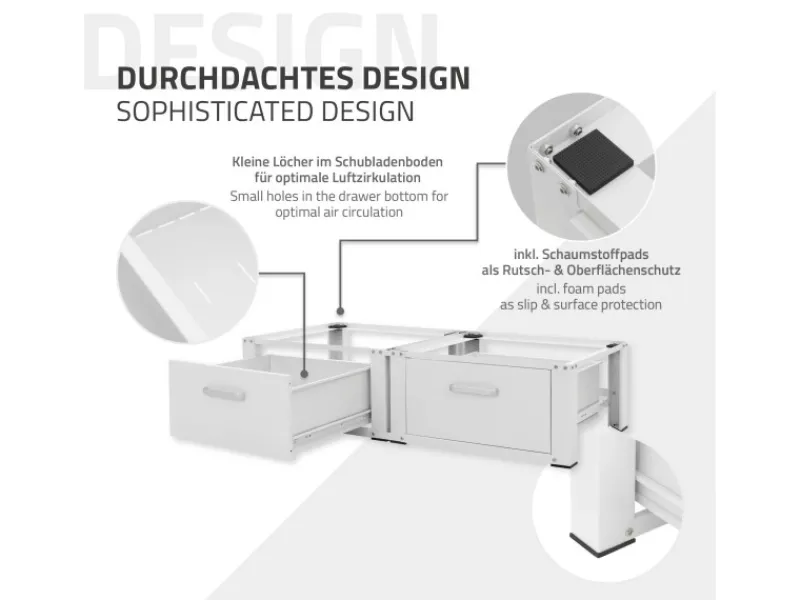 Clearance Doppel Waschmaschinen Untergestell 2 Schubladen Weiß 128x53,5x31,5 cm Waschmaschinen