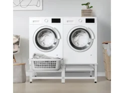 Best ML-Design Doppel Waschmaschinen-Untergestell 2 Ausziehbaren Ablagen Weiß Stahl