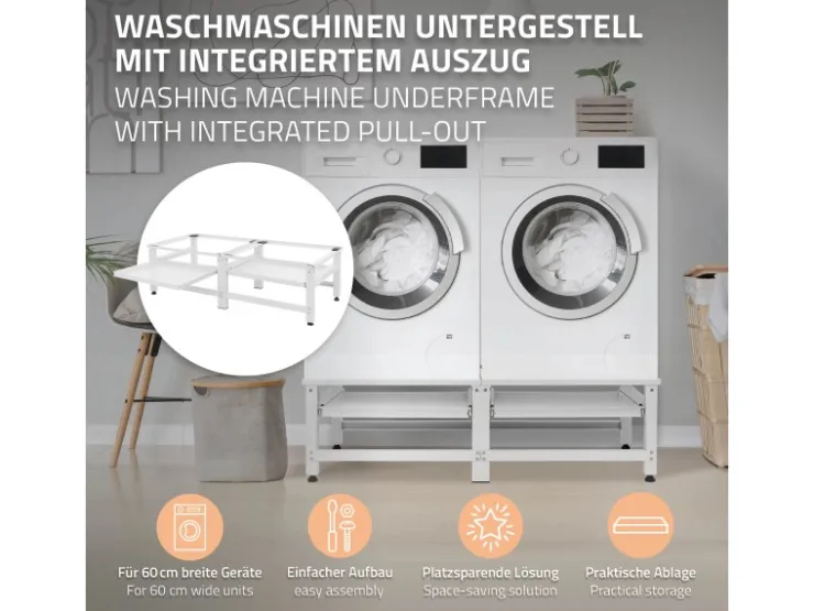 Best ML-Design Doppel Waschmaschinen-Untergestell 2 Ausziehbaren Ablagen Weiß Stahl