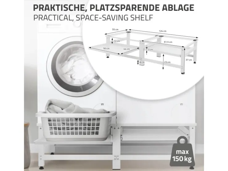 Best ML-Design Doppel Waschmaschinen-Untergestell 2 Ausziehbaren Ablagen Weiß Stahl