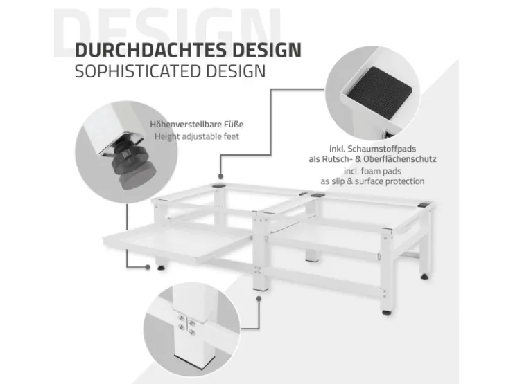 Best ML-Design Doppel Waschmaschinen-Untergestell 2 Ausziehbaren Ablagen Weiß Stahl