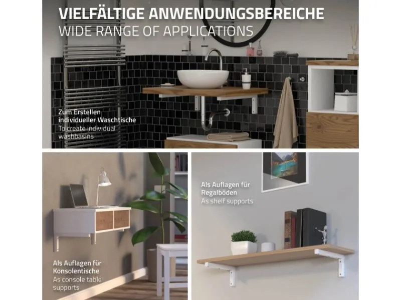 Discount 2Er Set Wandkonsole Winkel L-Form für Waschtisch 350x150 mm Weiß Stahl Küchenregale
