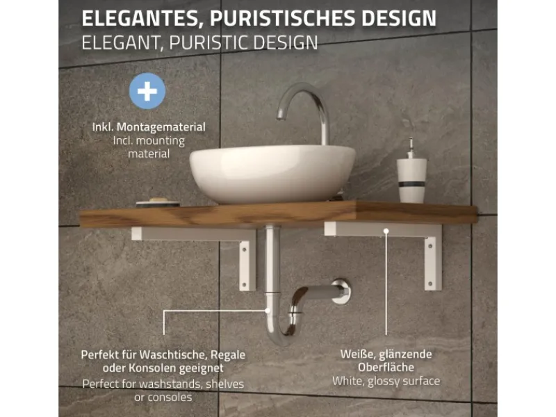 Discount 2Er Set Wandkonsole Winkel L-Form für Waschtisch 350x150 mm Weiß Stahl Küchenregale