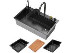 Discount Multifunktionale Spülbecken Edelstahl 80x46 cm Anthrazit Rechteckig Schneidebretter