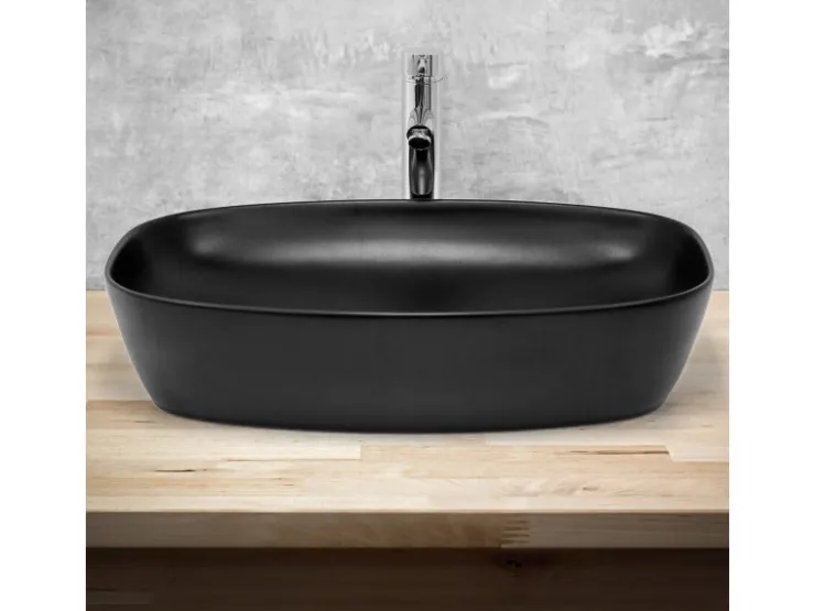 New ML-Design Waschbecken aus Keramik Schwarz 605x385x140 mm Abgerundeten Ecken