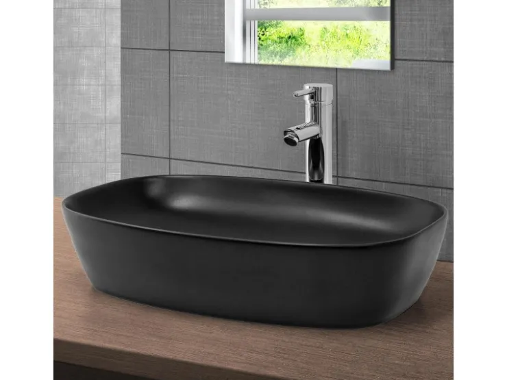 New ML-Design Waschbecken aus Keramik Schwarz 605x385x140 mm Abgerundeten Ecken