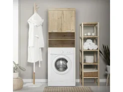 ML-Design Waschmaschinen<Waschmaschinenschrank mit 2 Türen 2 Offenen Fächern Eichenoptik