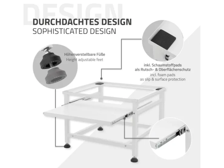 Best ML-Design Waschmaschinen Untergestell mit Schublade 63x54cm Stahl Schwarz 150kg
