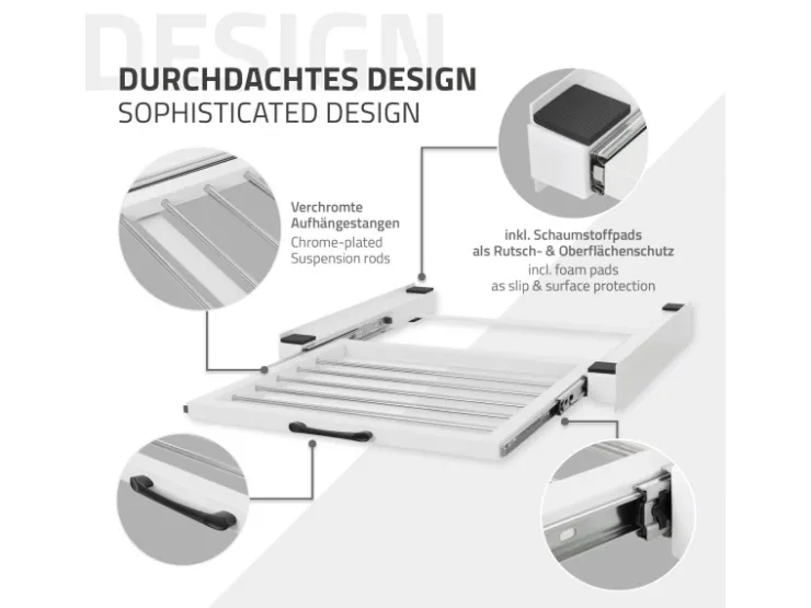 New ML-Design Zwischenbaurahmen mit Wäscheleine 60,5x54,5cm Weiß für Waschmaschine