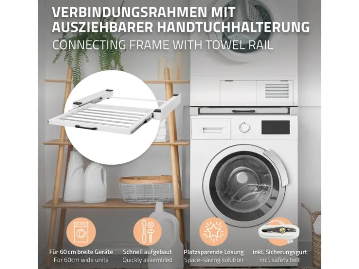 New ML-Design Zwischenbaurahmen mit Wäscheleine 60,5x54,5cm Weiß für Waschmaschine
