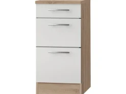Best Küchen-Unterschrank mit 3 Auszügen Dakar286 40x84,6x60cm Weiß-Eiche Küchenschränke