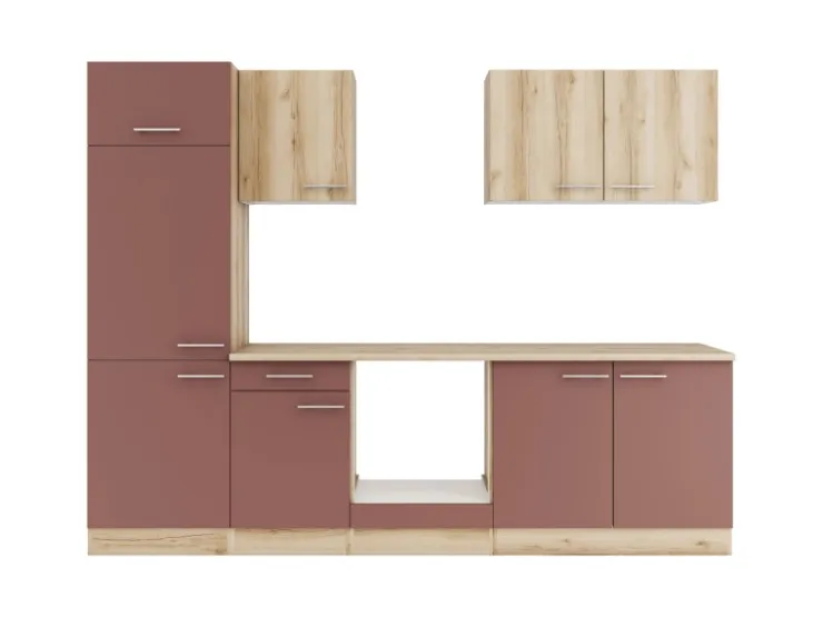 Best Optifit Küchenzeile KPLB 2711OE-9+ o. E-Geräte Wildeiche Nachb./Rostrot 270 cm
