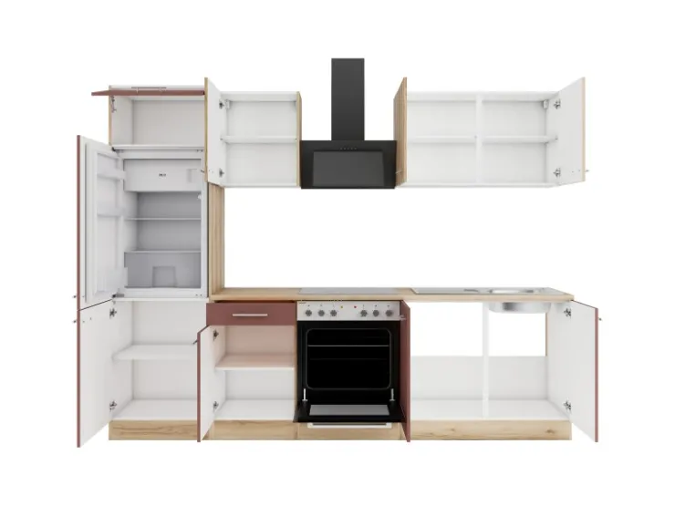 Best Optifit Küchenzeile KPLB 2711OE-9+ o. E-Geräte Wildeiche Nachb./Rostrot 270 cm