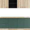 Best Küchenzeile KPLS 2199R-9+ Liv.290/Sav.405 Wildeiche Nb./Steingrün 210cm Kühlschränke|Winkelküchen
