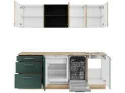Best Küchenzeile KPLS 2199R-9+ Liv.290/Sav.405 Wildeiche Nb./Steingrün 210cm Kühlschränke|Winkelküchen