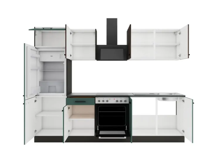 Sale Optifit Küchenzeile KPRV2711OE-9+ Rim/Ver o. E-Ger. Rillen Nussb./Steingr. 270cm