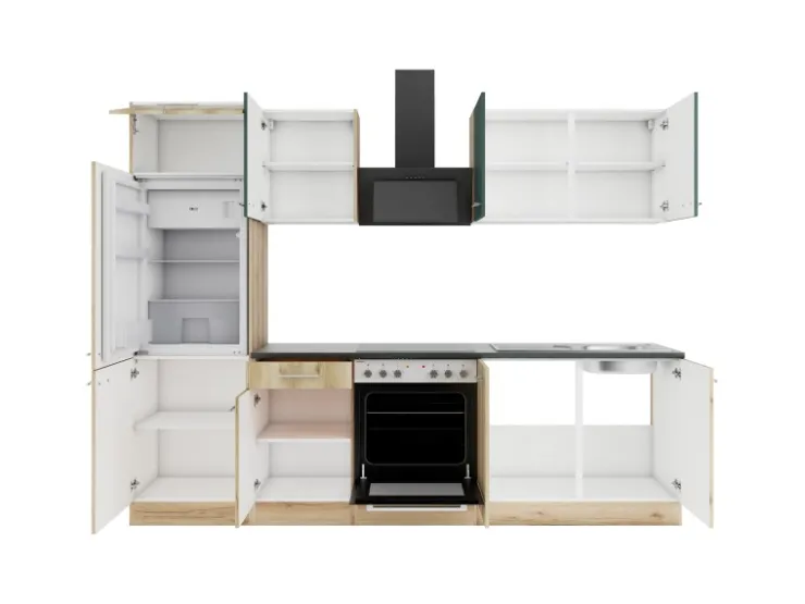 Best Optifit Küchenzeile KPSL 2711OE-9+ Sav/Li o. E-Ger. Steingr./Wildeiche Nb. 270cm