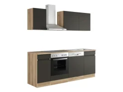 Best Optifit Küchenzeile OPTIkombi Noah420 mit E-Geräten 210 cm Anthrazit/Wildeiche