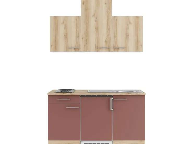 Sale Optifit Livorno290/Bari407 Miniküche 150 cm Wildeiche Nachbildung / Rostrot