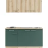 New Livorno290/Savona405 Miniküche 150 cm Wildeiche Nachbildung / Steingrün Miniküchen|Kochfelder